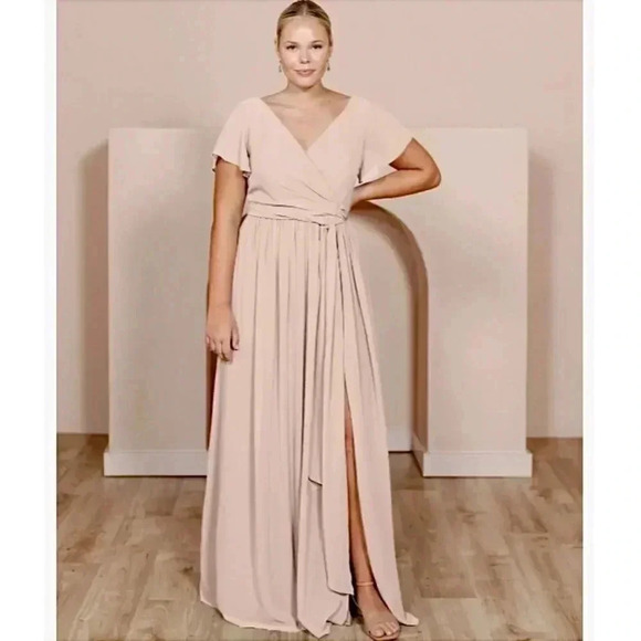 Revelry New Harper Chiffon Wrap Maxi Dress Pink Bridesmaid Wedding Plus Size - Picture 1 of 17